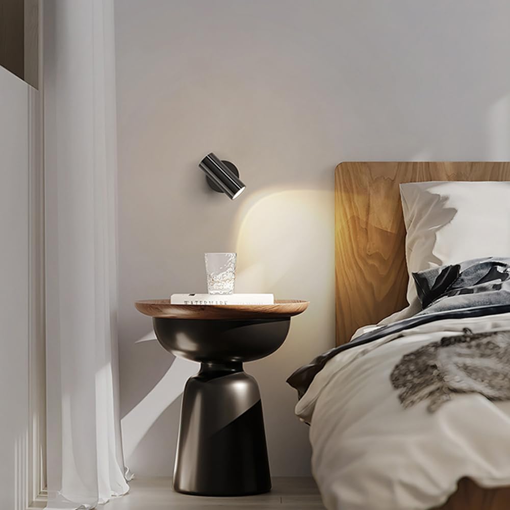 Regulowana lampa ścienna do czytania 15 °, mini metalowy kinkiet ścienny z galwanizowanym perłowym czarnym wykończeniem, lampka ścienna nocna, gniazdo GU10, nowoczesne proste kinkiety do sypialni