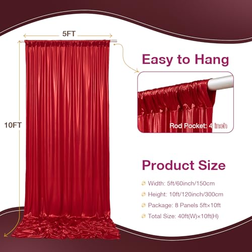Image of 40x10 ft Wrinkle Free Red Sequin Backdrop Curtain for Parties,Thick Not Fall-Off Glitter Backdrop Drapes,8 Panels 5x10ft Shimmer Photo Back Drop Cloth for Wedding Birthday Photography Background