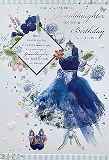 Words 'n' Wishes Wonderful Granddaughter Birthday Card (WW-N057) - Blue Floral Dress - Foil and Embossed Finish