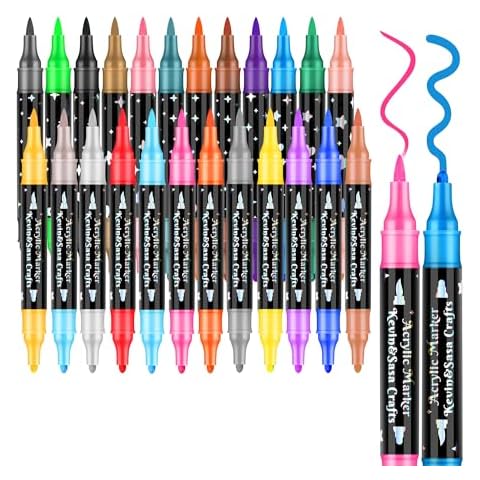 24 Colors Dual Tip Acrylic Paint Marker Pens Set, Multifunctional Acrylic Tips with Laser Pen Body, Professional Acrylic Paint Pens for Wood, Canvas, Rock Painting, Glass, DIY Crafts Art Supplies Cover