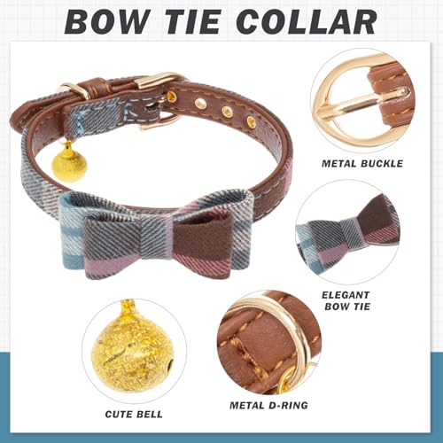 Image of EXPAWLORER Dog Collar Bandana Set - Classic Plaid Dog Bow Tie and Bandana Collar with PU Leather, Adjustable Collars for Small Medium Large Dogs Cats, Holiday Ideal Gift, Blue S