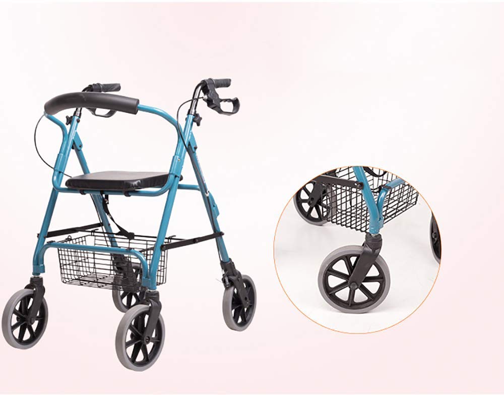 Rollator z czterema kółkami, składany chodzik i krzesło transportowe, ręczny wózek na zakupy dla dorosłych, seniorów, osób starszych i niepełnosprawnych