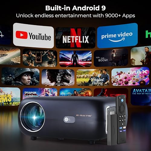 Image of E Gate K9 Pro-Max 7X + FTS Automatic Projector with Certified Netflix, Prime | 700 ISO Lumens | Full HD 1080p Native | Auto (Focus + Keystone) | 2 HDMI, 2 USB, Dual WiFi & BT | Egate