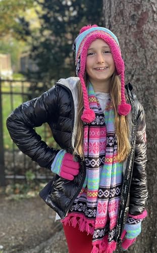 Image of N'Ice Caps Kids Hat Glove Scarf Girls 3 Piece Winter Knit Set Sherpa Lined