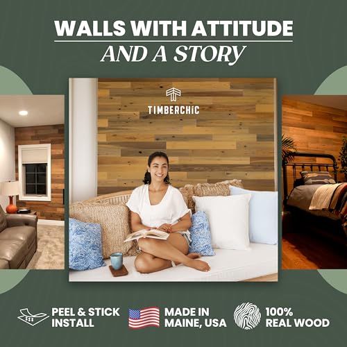 TIMBERCHiC 100% Reclaimed Wood Wall Planks - Made in USA - Peel-and-Stick Panels for Interior Decor - DIY Accent Wall Panels, Sandy Beach (5