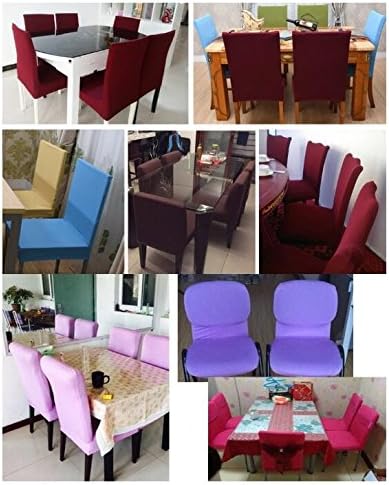 Miniatura 4 de 4 fundas de asiento elásticas y lavables de elastano para sillas de comedor, para todas las estaciones (gris oscuro, 4)