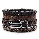 YAMAO ArmbäNder Herren,Schwarze Kombination Gitarre Woven Leder Herren Armbänder Set Armreif männlich Schmuck Mode