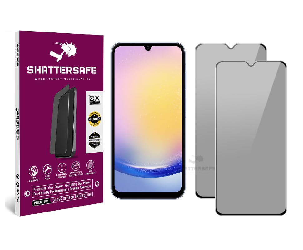 Image of Anti-Spy Privacy Tempered Glass Compatible For Samsung Galaxy A25 5G / F34 5G / M34 5G [Pack of 2]. Anti-Scratch, Edge-to-Edge Protection With Easy Installation Kit & Case Friendly Fit.
