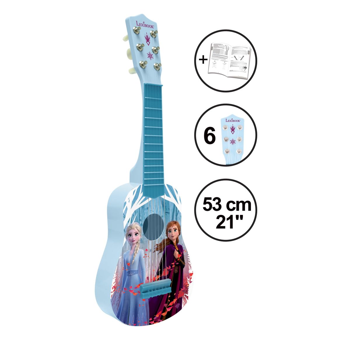 Lexibook Disney K200FZ Kraina Lodu Elsa My First Guitar dla Dzieci, 6 Strun Nylonowych, Długość 53 cm, Przewodnik w Zestawie, Niebieski, Fioletowy, K200FZ
