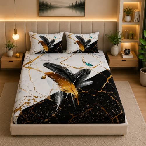 Image of 7D Digital Printed King Size Bedsheet with 2 Pillow Covers | Soft Premium Cotton Feel Microfiber Double Bed Bedsheet | Wrinkle Free & Fade Resistant | (DigitalPunk, King Size - 90 x 100)