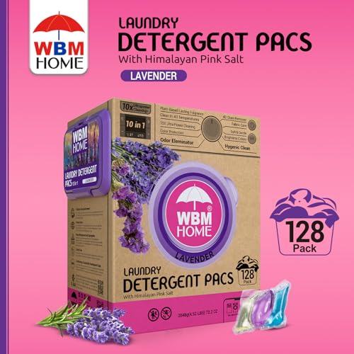 Image of WBM 10-in-1 Laundry Detergent Pods, Fabric Softener with Lavender Extracts, High-Efficiency Laundry Pods with Powerful Stain Lifter Technology - 128 Count Bag