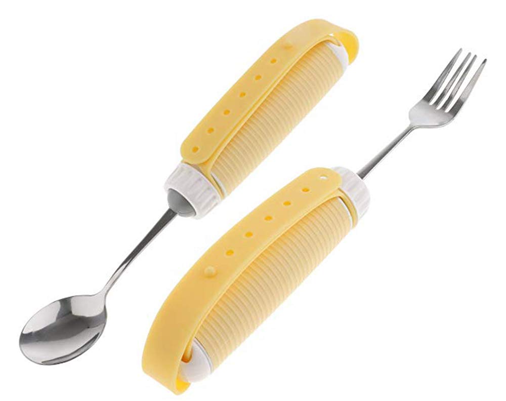 BIHIKI Eating Aids,360° Rotating Swivel Fork Spoon Handicap Eating Aid Non-Weighted, Non-Slip for Weakness Grip, Stroke, Arthritis,Elderly,Parkinsonian