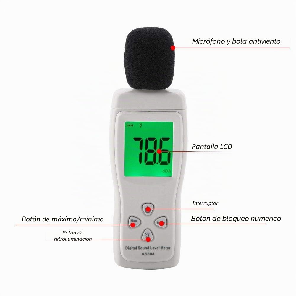 medidor decibelios homologado + Akozon SMART SENSOR AS804 - Medidor digital de nivel de sonido con pantalla LCD