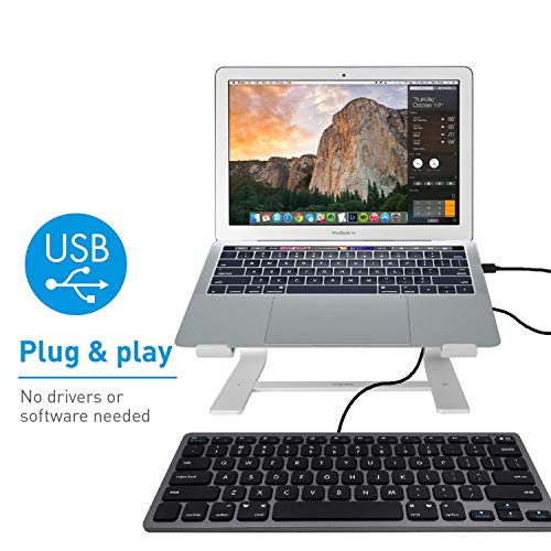 Macally Mini Space Grey Keyboard and an Adjustable Space Grey Vertical Laptop Stand, Classy Mac Accessories