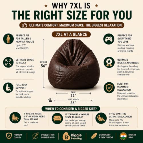 Image of Biggie Bean Bag 7XL Bean Bag Chair with Beans Filled - The Classics Bean Bag Sofa - Combo Set-Styled for Elegance with Free Cushion & Footrest (Matching Color : Ykani Black Teal)