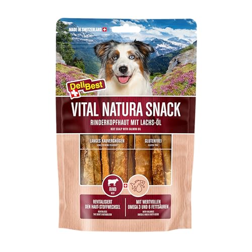 DeliBest Vital Natura Snack Olio di salmone selvatico I Omega3 I Spuntino da masticare per cani I per tutte le età I adatto anche per la pulizia dei denti, snack naturale I confezione da 200 g