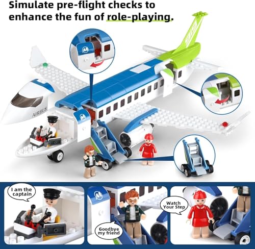 Image of Airport Building Blocks Playset, 731+ PCS Aviation Construction Kit with Pull-Back Luggage Van, Compatible with Major Brands, Safe & Durable, 12-Month Warranty
