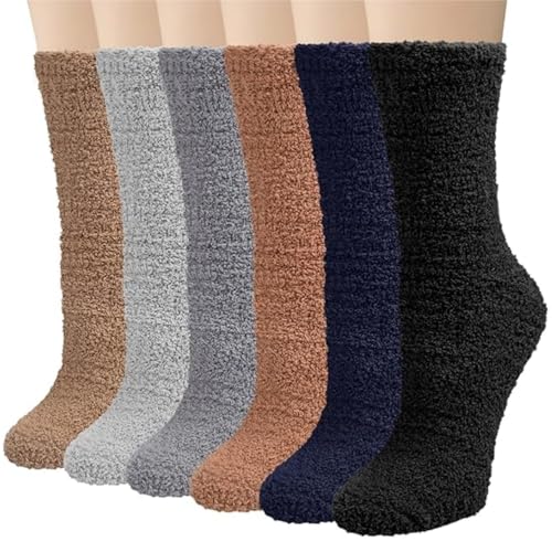 Image of Loritta 6 Pairs Womens Fuzzy Socks, Winter Warm Fluffy Slipper Socks