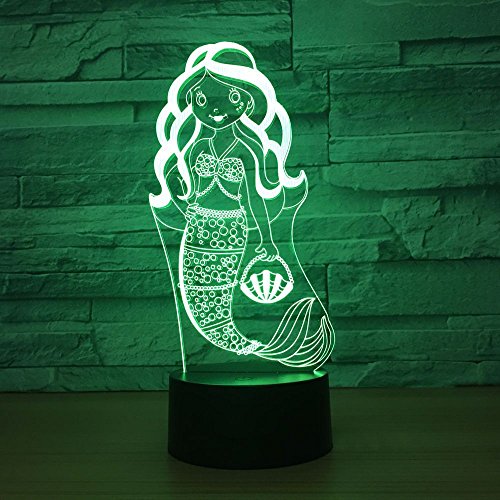 7 Color Changing Night Lamp 3D Atmosphere Bulbing Light 3D Visual Illusion LED Lamp for Kids Toy Christmas Birthday Gifts (Mermaid)