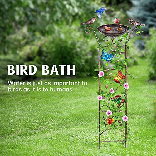 Bird Bath With Trellis For Climbing Plants Outdoor, Free Standing Detachable Garden Bird Feeder Bowl Bird Baths For Outdoors Antique Iron (Butterfly) #TOP1
