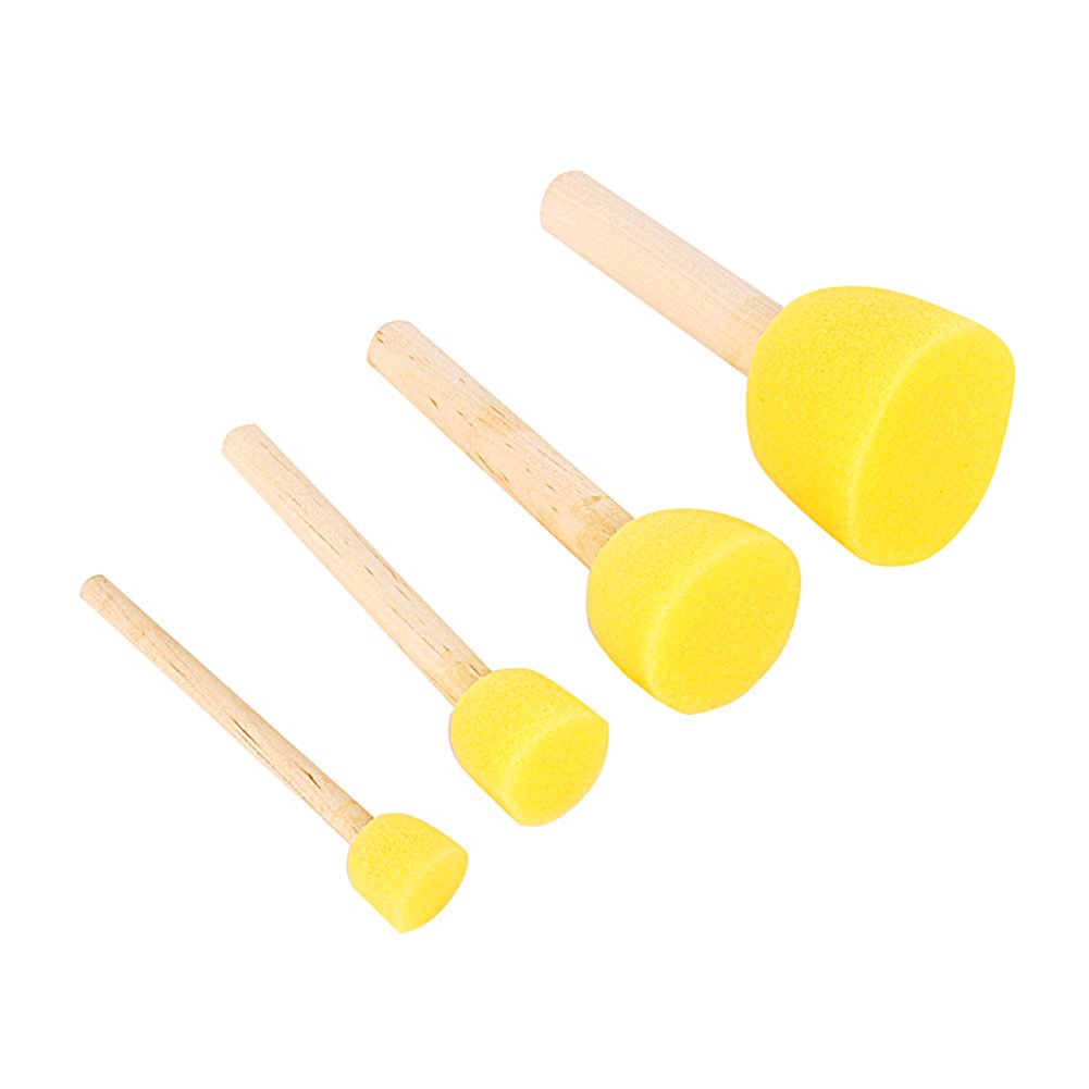4Pcs Wooden Handle Stencil Sponge Foam Brush Furniture Craft Art Painting Tool Plaid Foam Brushes,Round Dauber Brush,Sponge Stick Brushes,Round Sponge Brush Craft,Sponge For Painti
