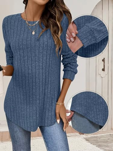 Bliwov Womens Long Sleeve Shirts Fall Tunic Top CrewNeck Dressy Casual Outfits Loose Pullover Sweaters Blouse Fashion Clothes2