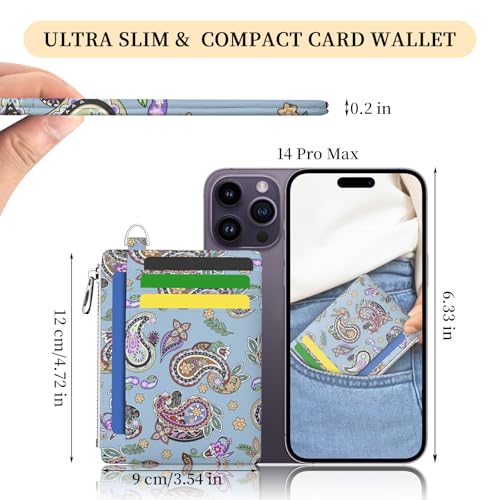 Image of Hancynir Slim Wallet Women Credit Card Holder Boho RFID Blocking Small Cute Card Wallets Mini Front Pocket PU Leather Card Case Thin Travel Zipper Coin Cash Ladies Female Wallet Gifts