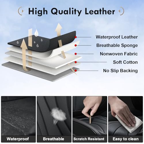 Image of Coverado Seat Covers Full Set, Leather Car Seat Covers, Waterproof Seat Covers for Cars, Front and Back Seat Covers, Car Seat Protectors Car Seat Cushions Universal Fit for Most Cars, Black