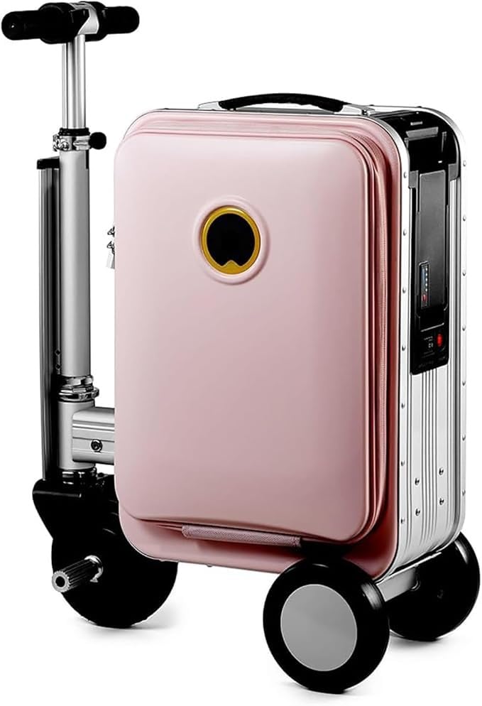 ATHUAH Maleta eléctrica - 20 L, capacidad de carga 110 kg/tiempo de carga: 2 horas, telescopio con un botón + ajuste de 3 velocidades, mando a distancia, para viajes de negocios, color rosa (B)