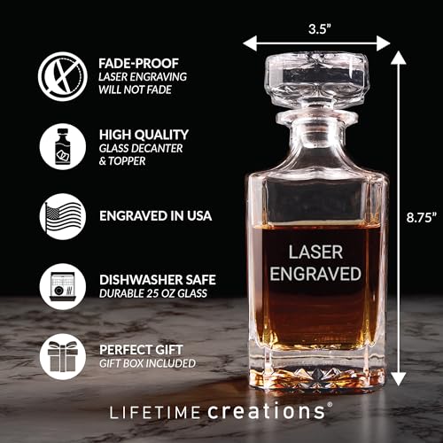 Lifetime Creations Personalized Tennessee Volunteers Whiskey Decanter Set with 2 Glasses - Engraved Vols Gifts for Men, Football Fans, Alumni - Made in USA - Dishwasher Safe