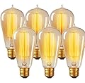 Hudson Bulb Co. Vintage Incandescent Edison Light Bulbs, 60W, E26/E27 Base, 2100K Dimmable Decorative Lights, ST58 Style Amber Warm Glow, Antique Squirrel Filament for Outdoor and Indoor Use - 6 Pack