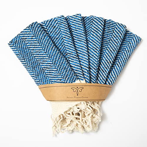 Smyrna Turkish Cotton Lot de 6 torchons de cuisine à chevrons - 100 % coton - 30,5 x 30,5 cm - Lavables en machine - Doux, absorbants, pré-lavés et à séchage rapide - Bleu roi Cover