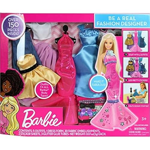 Tara Toys Barbie Be a Real Fashion Designer Classic Set DIY Doll Clothing Kit for Girls with Fabric, Ribbons, Stickers & Sketchbook Creative Fashion Toy for Ages 6+