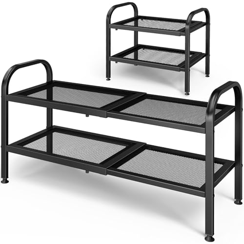 Kitsure Metal Expandable Shoe Rack, 18.1-29.5″ x 11.4″ x 17.1″, Black | 2-Tier Shoe Rack for Closet, Entryway, Garage, Shoe Storage with High-Density Metal Shelves, Space Saving Shoe Organizer