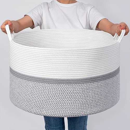XXXL Extra Large Laundry Basket Cotton Rope Woven Basket Throw Blanket Storage Baskets Living Room with Handle for Clothes Towels Toys Living Room Bedroom Decorative Hamper