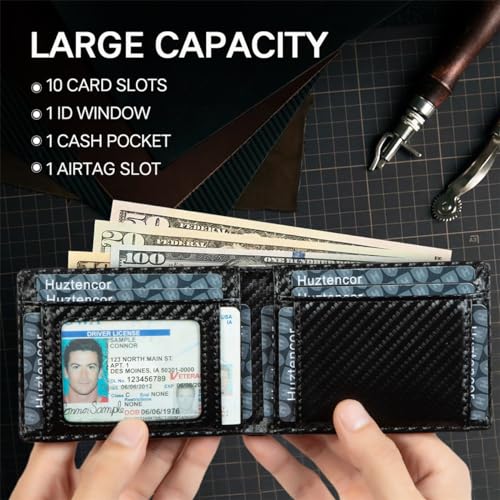 Huztencor AirTag Wallet Minimalist Front Pocket Mens Wallet for Apple Air Tag Carbon Fiber Black3