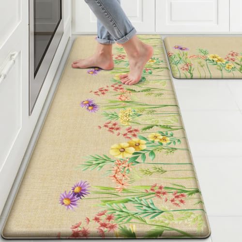 Floral Kitchen Mats 2 Piece Set, Anti Fatigue Water-Absorbent Floor Rugs - image 1