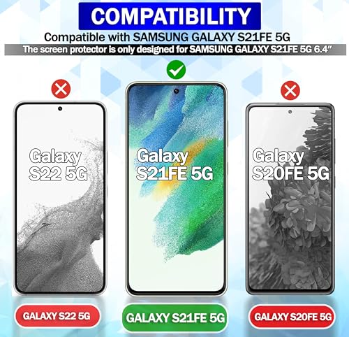 RKINC Screen Protector [3-Pack] for Samsung Galaxy S21 FE 5G, Tempered Glass Film Screen Protector, 0.33mm [Bubble-Free][Anti-Scratch][Anti-Shatter]