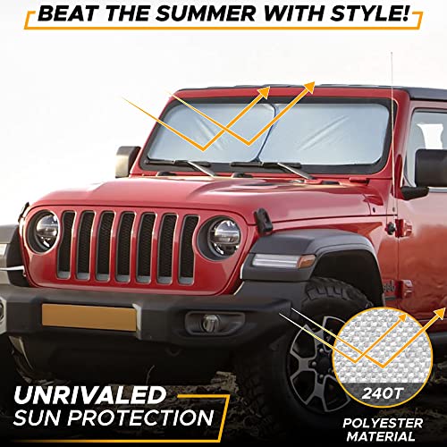 Econour Automotive Windshield Sun Shade For Jeep | Offers Complete Automotive Sun Protection | Foldable Jeep Windshield Shade Suits Wrangler, Compass, Gladiator & Renegade | (X-Small 18 X 26 Inches) #TOP3