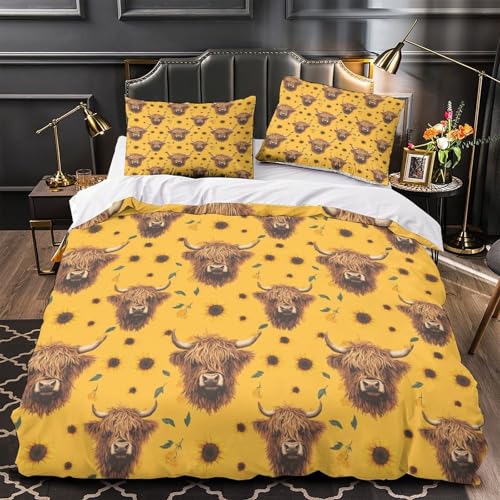 Parure housse de couette bétail Highland imprimé 3D microfibre 135x200cm - 2