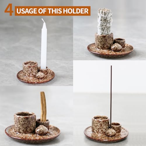 Palo-Santo-Sticks-Holder-Multi-Purpose-Handmade-Ceramic-Incense-Burner-for-Palo-Santo-Incense-Sticks-Sage-Holder-for-Burning-Ash-Catcher-Tray-for-Meditation-Yoga-Room-Brown-White Palo Santo Sticks Holder Multi Purpose Handmade Ceramic Incense Burner for Palo Santo Incense Sticks Sage Holder for Burning Ash Catcher Tray for Meditation Yoga Room Brown White