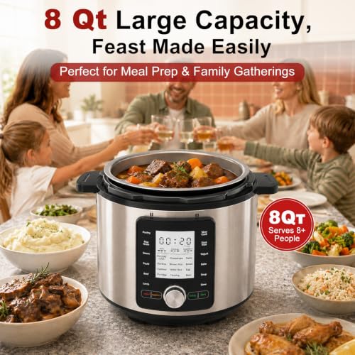 Image of Fullwill 8QT Electric Pressure Cooker,12-in-1 Multi Cooker,1200W