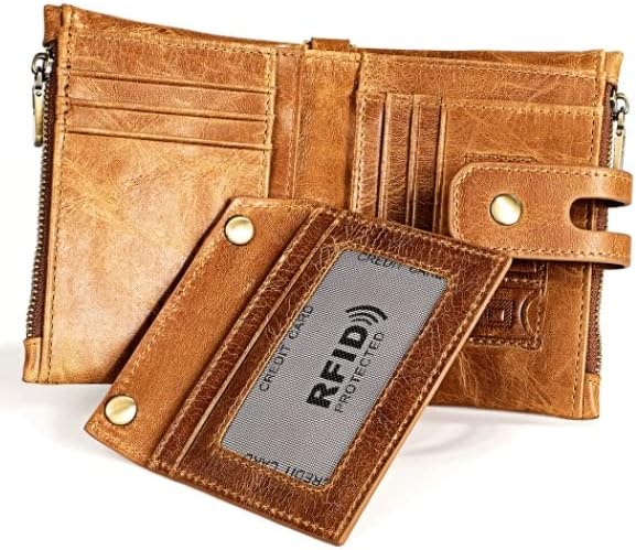 Miniatura 6 de LUYILA Cartera para hombre de cuero genuino para hombre, monedero, cuero vacuno, tarjetero de identificación, cadena para hombre (color marrón,