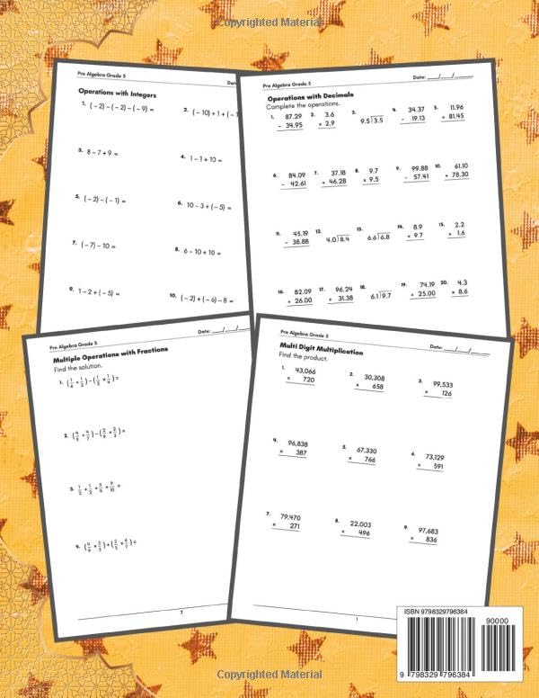 Pre Algebra Workbook Grade 5: with Multiplication, Long Division, Decimals, Fractions, Integers, Exponents, Roots, Place Value, Factors, Multiples, ... Answers, Ages 10-11 (Math Practice Workbooks) - Image 2