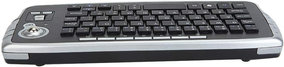 Multimedia 2.4Ghz Wireless Mini Handheld Keyboard with Trackball Mouse Scroll Wheel for Windows, Mac, Android Joystick Remote Controller with 2XAA Batteries