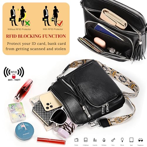 Uromee Crossbody Bags for Women Trendy Vegan Leather Multi Pocket Tassel Ladies Shoulder Handbag Purse Adjustable Strap3