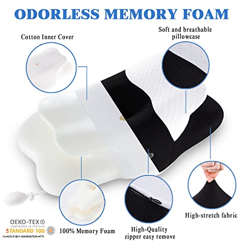 Cervical Memory Foam Pillows, Side Sleeper Pillow For Neck Shoulder Pain Relive Orthopedic Contour Ergonomic Inflatable Height Adjustable Pillows For Back Stomach Sleepers With Air Bag #TOP5