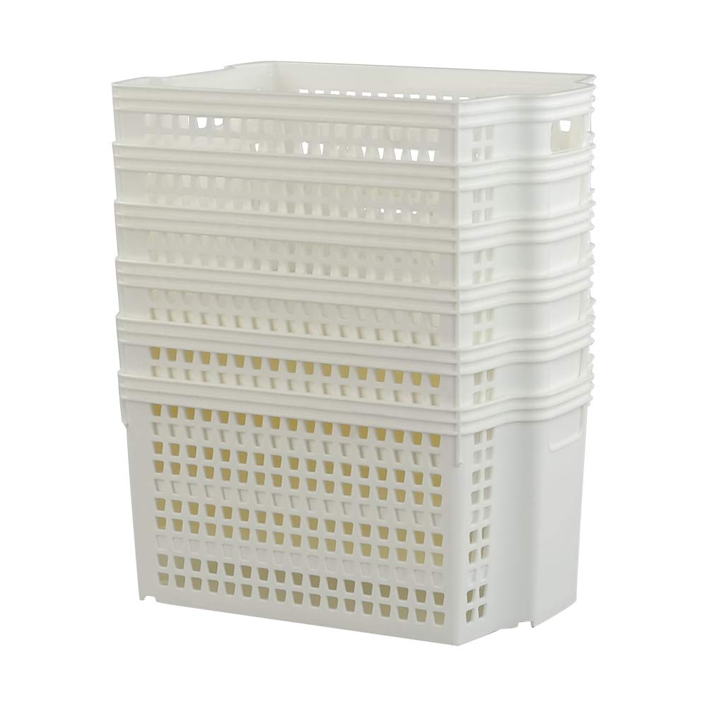 Neadas Plastic Medium Storage Baskets, Bathroom Basket, White, 6 Packs