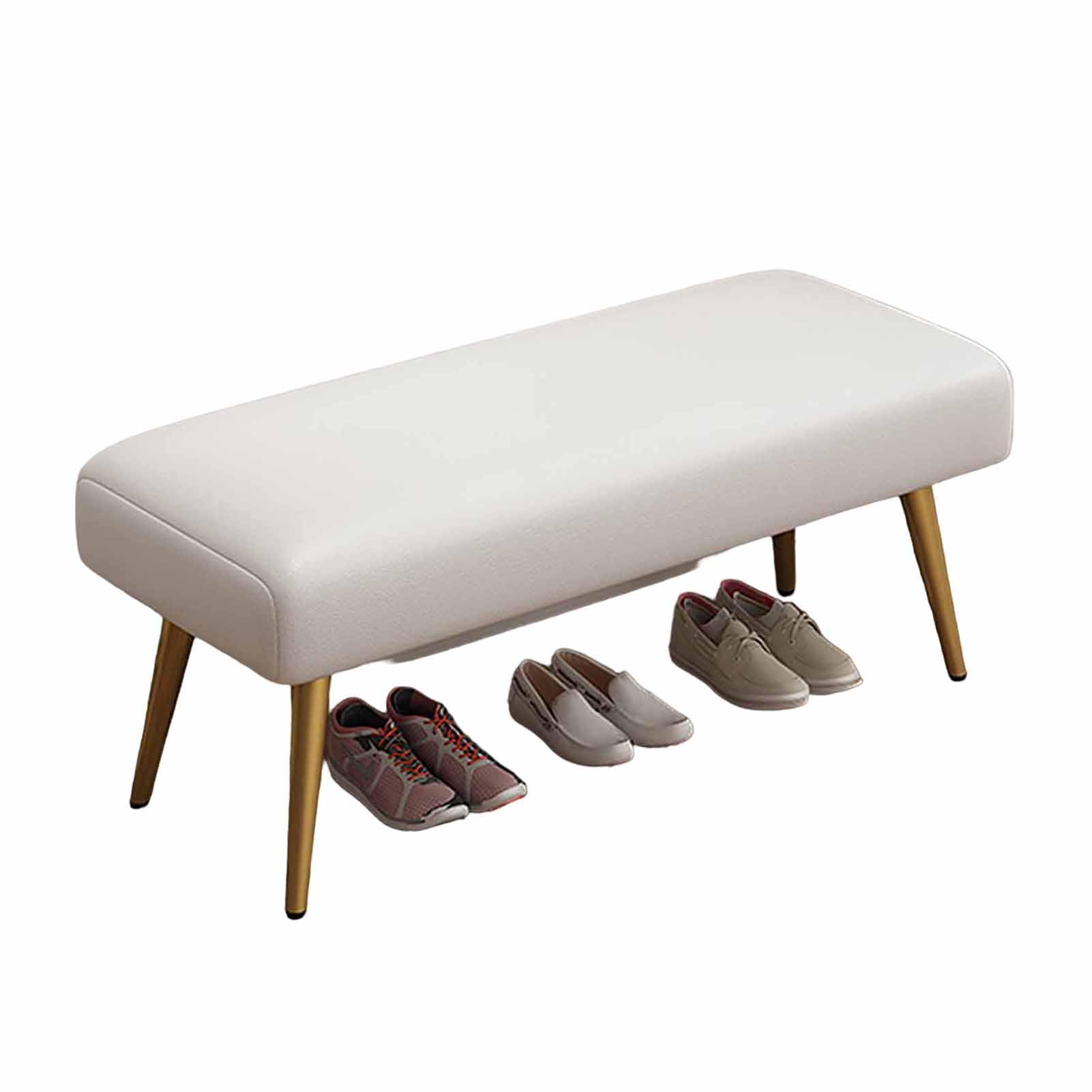 SXZenSpace Entryway Shoe Bench with Leather Cushion, Metal legs Rack, Mid Century Bench, Storage Organizer for Living Room