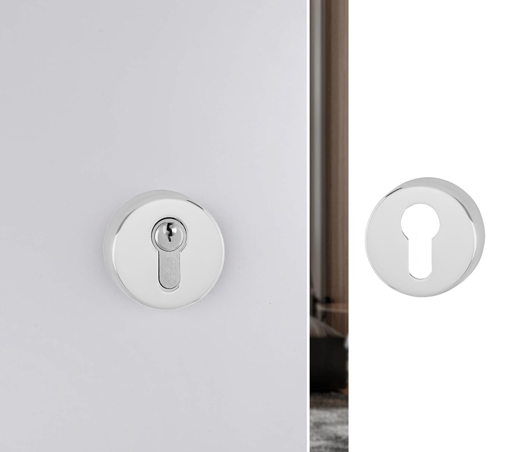 Paire de rosettes avec trou cylindrique compatible avec trou Yale, douilles de serrure de porte - rosettes vendues par paire (ronde, blanche)